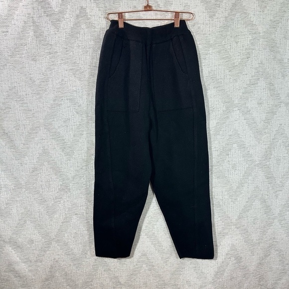 black knit elastic waist wool blend pants - Picture 1 of 6